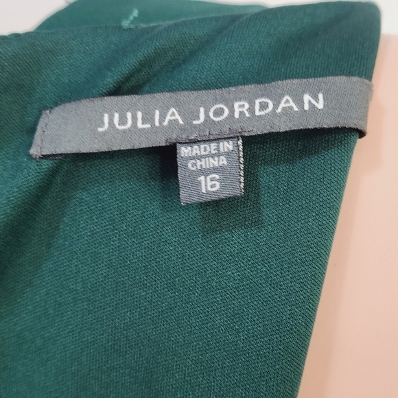 Julia Jordan Hunter Green Feather Sleeve Size 16 Dress - Picture 9 of 10